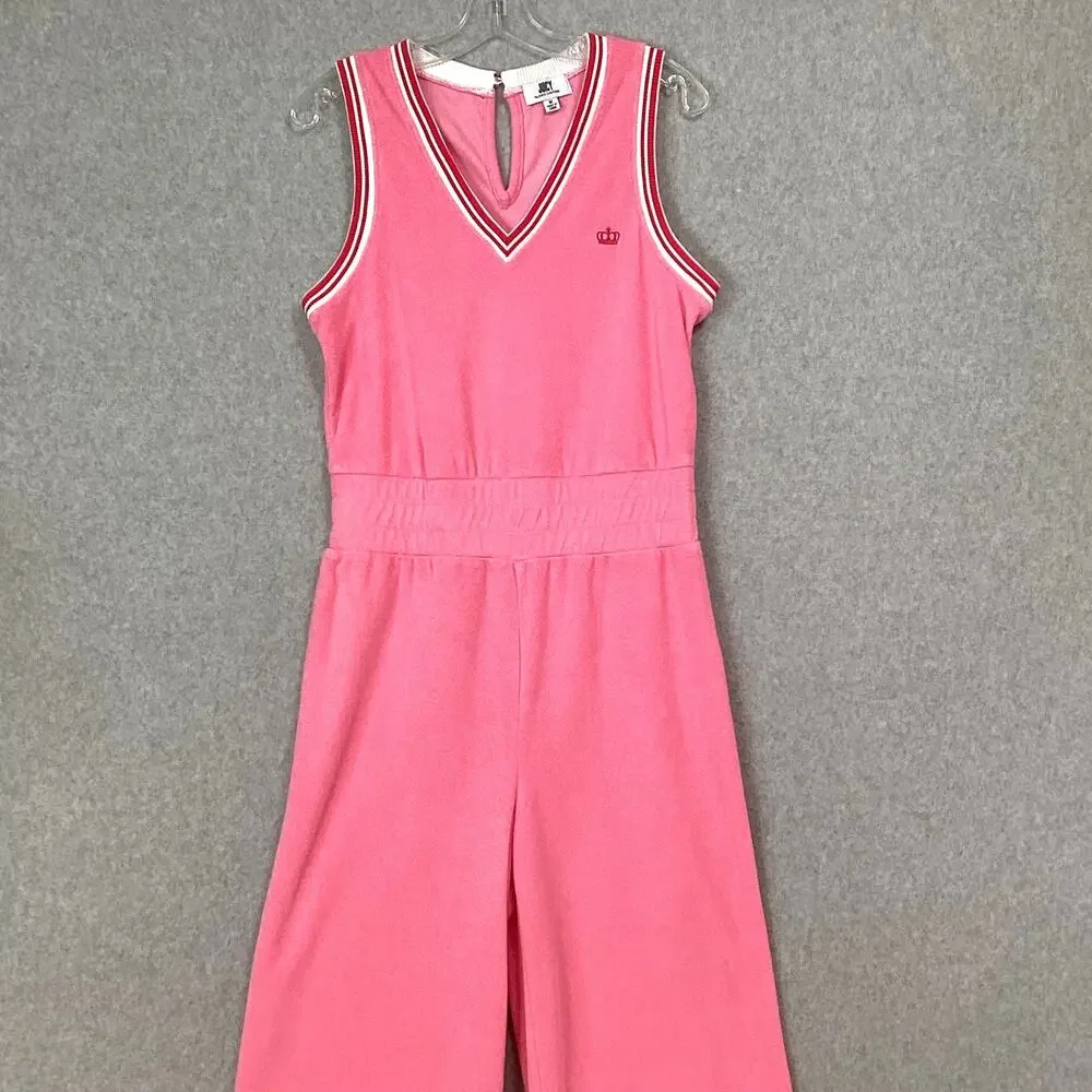 Juicy By Juicy Couture Y2K Crop Wide Leg Terry Cloth Jumpsuit Size M V Neck Pink - Picture 4 of 16